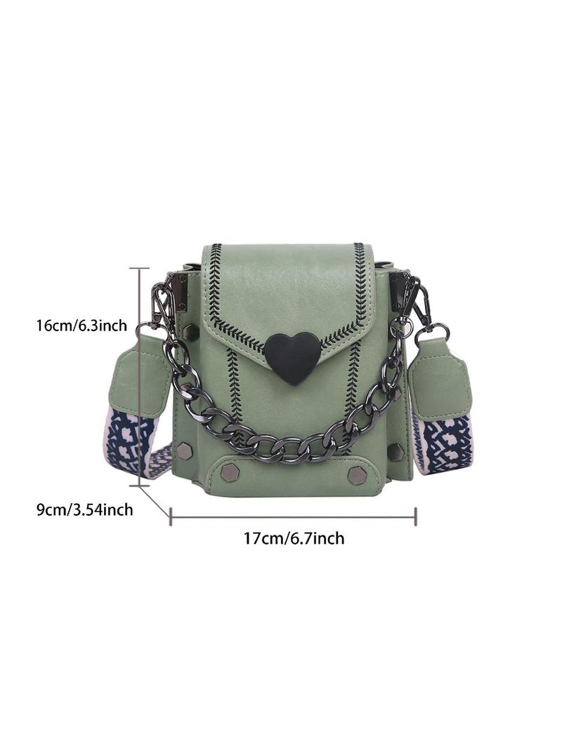 Fashion Chain Decorated Heart Decor Crossbody Bag Women, Chain Strap Crossbody, Simple Vintage Flap Shoulder Bag for Women, Casual Trendy Versatile High-quality Daily Commuting Bag, Girl Fashionable Shopping Bag