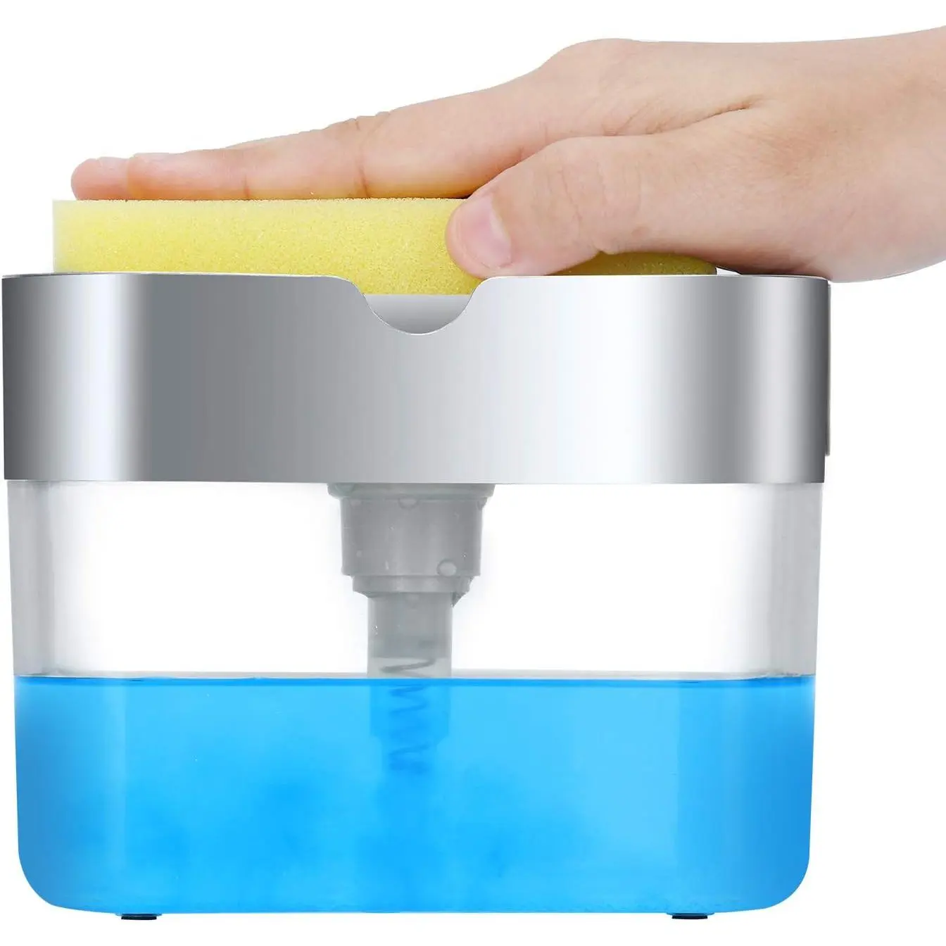 Soap Dispenser with Added Features for Kitchen - Sponge Holder Sink Dish Washing Soap Dispenser 13 Ounces