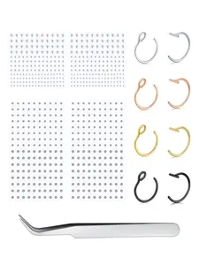 Face Gems Face Jewels Fake Piercings, Fake Lip Ring Fake Nose Rings Nose Hoop Nose Jewelry Fake Eyebrow Piercing Fake Lip Piercing Self-Adhesive Face Sticker Fake Piercing Balls Silver Cool Punk Y2k Halloween Makeup For Women Men