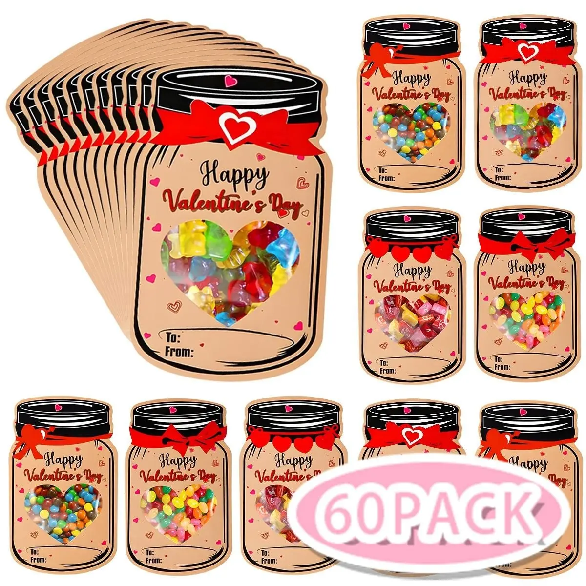 Valentine's Day Cards Set, Fun Exchange Cards for School Classroom Parties, Ideal Gift Without Candy (60 Pieces)