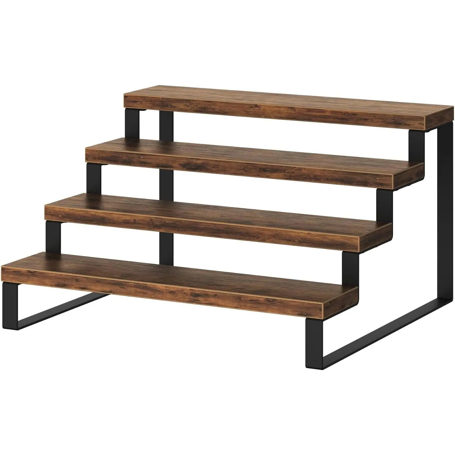 Wood Display Risers, 4 Tier 13.4IN Perfume Organizer Shelf with Metal Legs, Large Wooden Cupcake Stand Holder, Display Shelf Stand for Figures, Party, Makeup, Dessert Shelves for Party, Rustic Brown
