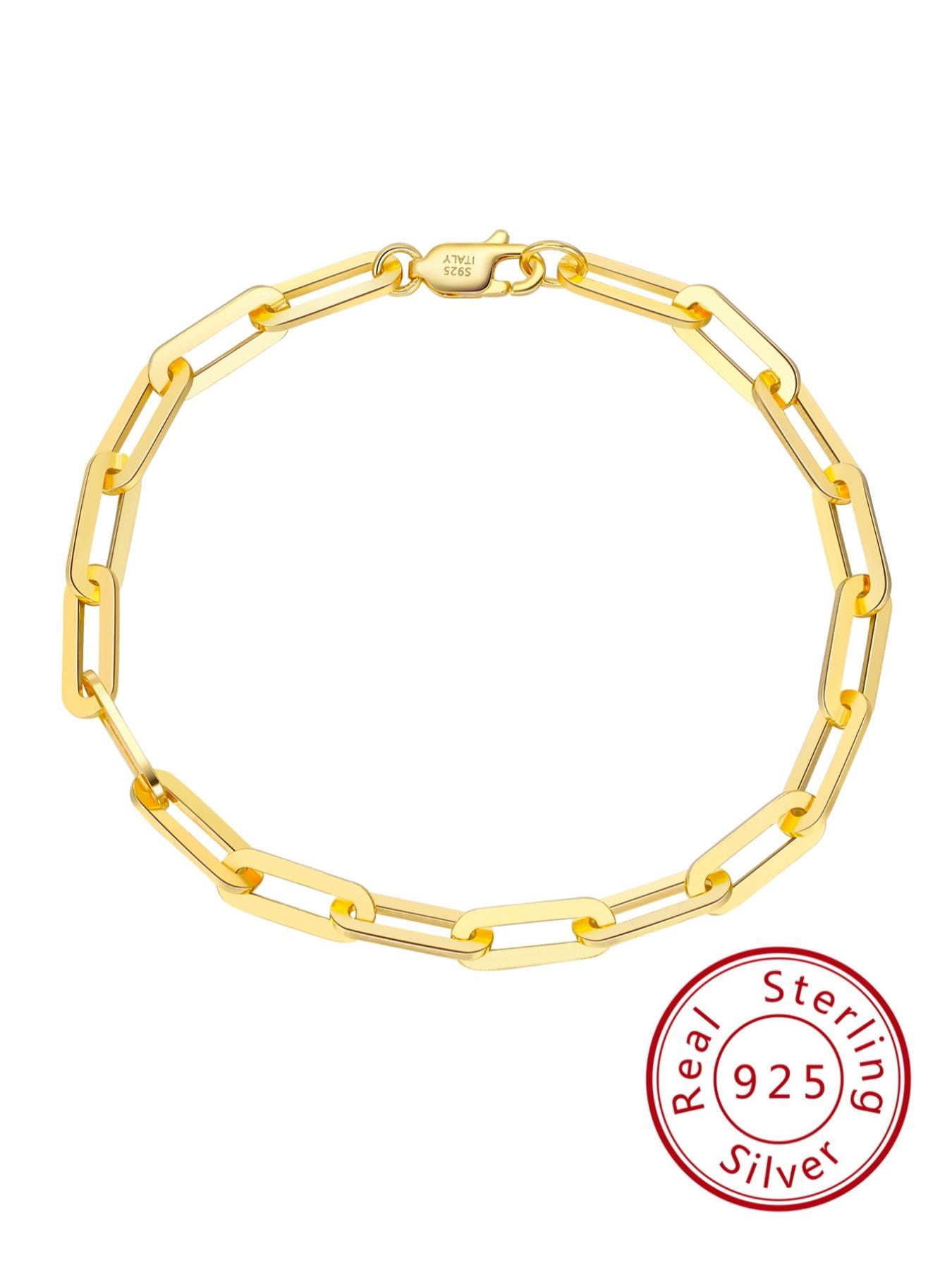 925 Sterling Silver Simple Paperclip Chain Bracelet, Fashionable Jewelry for Women & Men, Trendy All-match & Exquisite Jewelry for Birthday Gift, High Quality Bracelet