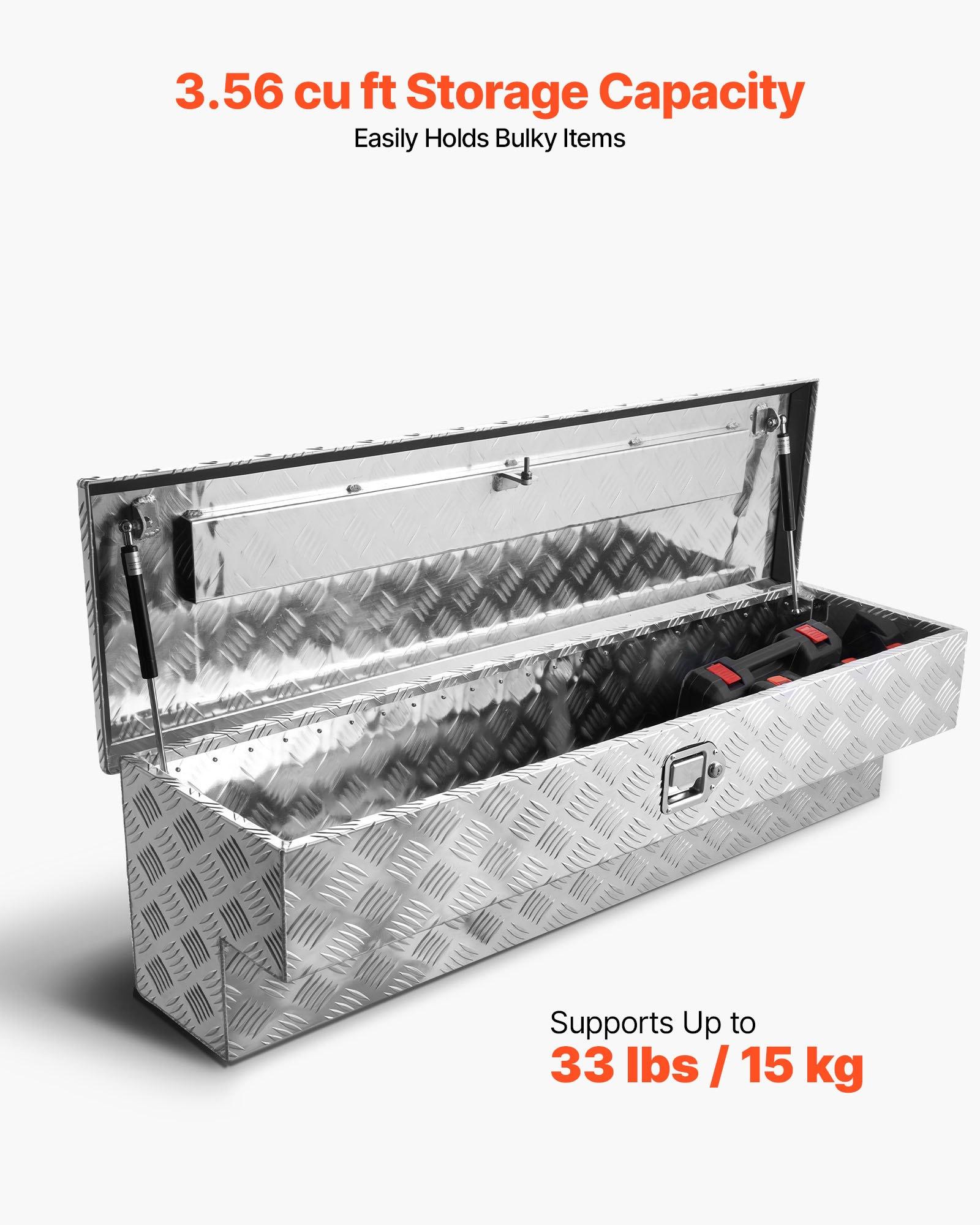 VEVOR Truck Bed Tool Box, Heavy Duty Aluminum Tool Box with Tread Patterns, Storage Toolbox Chest Organizer with Lock and Key, Ideal for Pickup, Truck Bed, RV, Trailer, 48 x 13.4 x 13 in, Silver