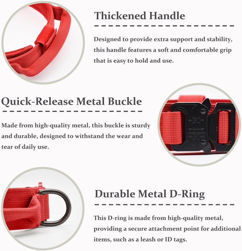 PURR LAB Tactical Dog Collar Adjustable Military Training Nylon with Handle Quick Release Buckle for Small Medium Large Dogs Red Large