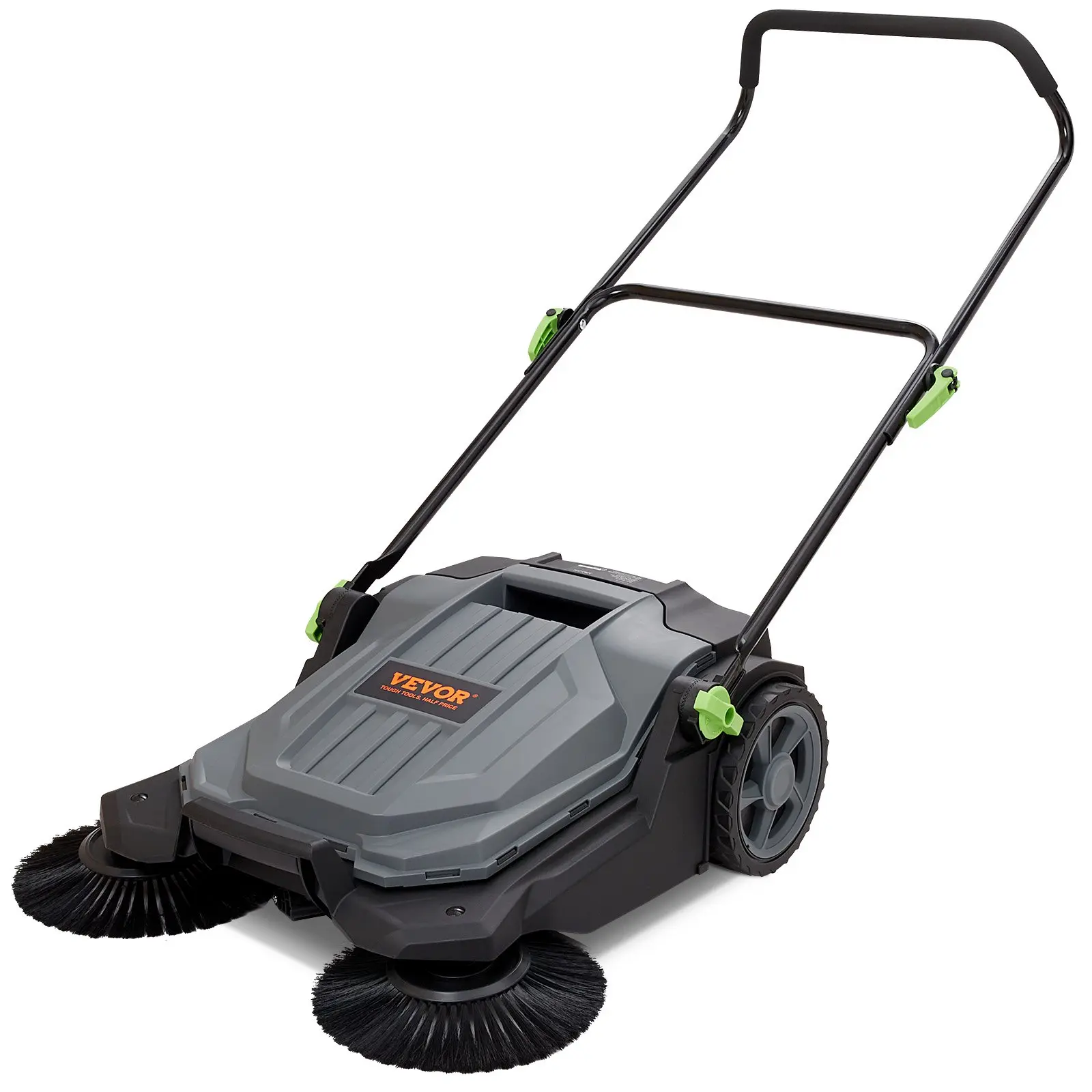 【Summerfinds】VEVOR Carbon Steel Manual Walk-behind Push Floor Sweeper, 25.6 in Sweeping Width, 5gal Waste Container, Angle & Height Adjustable Folding Push Handle for Walkway, Garage, Concrete/Asphalt Outdoor Cleanup