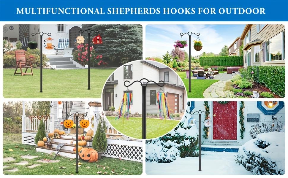 Outdoor Shepherd Hook Light Pole, 2-Pack 90-Inch Bird Feeder Bracket with 5-Fork Base, Heavy Duty Garden Hook Suitable for Hanging Plants, Wind Chimes, Lanterns, Etc!