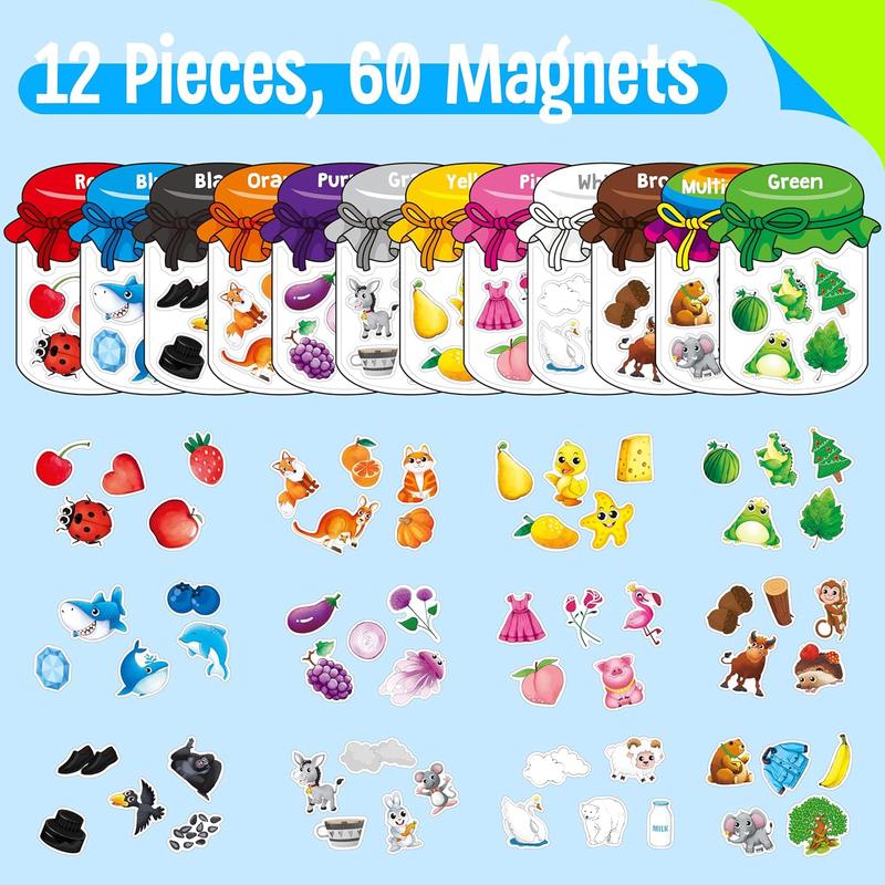 10/12 Pieces Magnetic Color Sorting Toys, 60 Color Magnets Educational Refrigerator Whiteboard for Baby Toddlers Kids Magnets