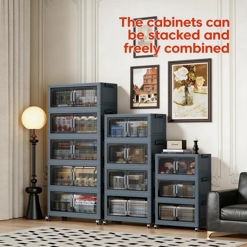 5 Tier Plastic Storage Bins with Wheels, Foldable Collapsible Stackable Organizer for Home and Garage