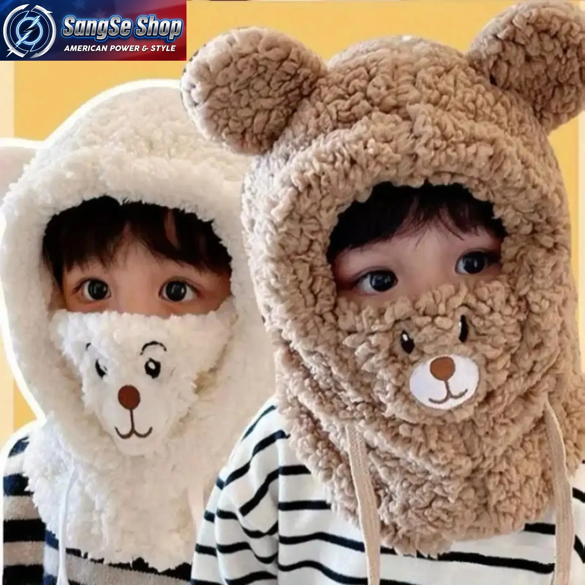 Unisex Anime Bear 3-in-1 Animal Thermal Fleece Beanie Hat-Scarf-Mask Set, Double Layer 100% Polyester Ear Warmer, Elastic Drawstring Closure, Lightweight, Hand Washable, for Autumn, Winter, Christmas Daily Wear, Animal Hats, Thermal Hats
