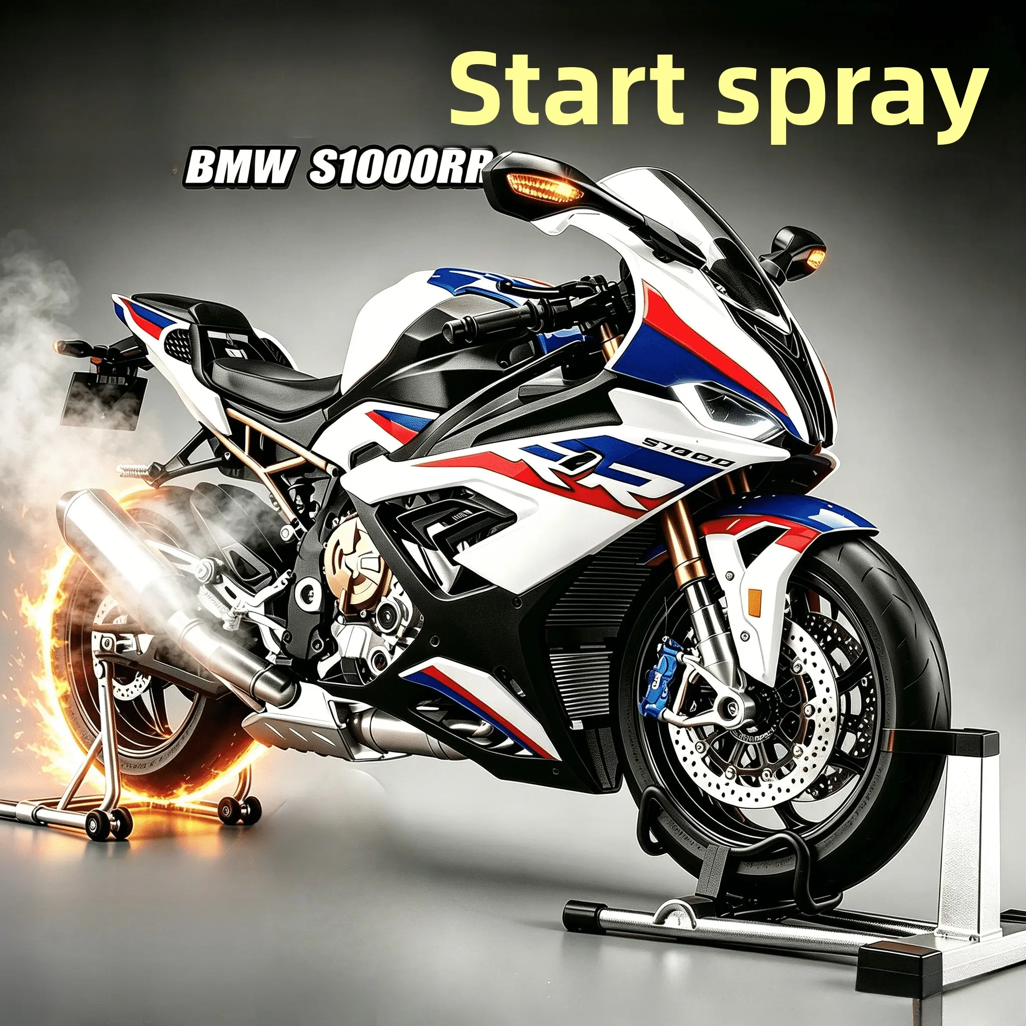 Startable Exhaust Spray 1:9 S1000rr Alloy Motorcycle Model, Authentic Sound Light Sync, Desktop Collection Gift for Bike Enthusiasts