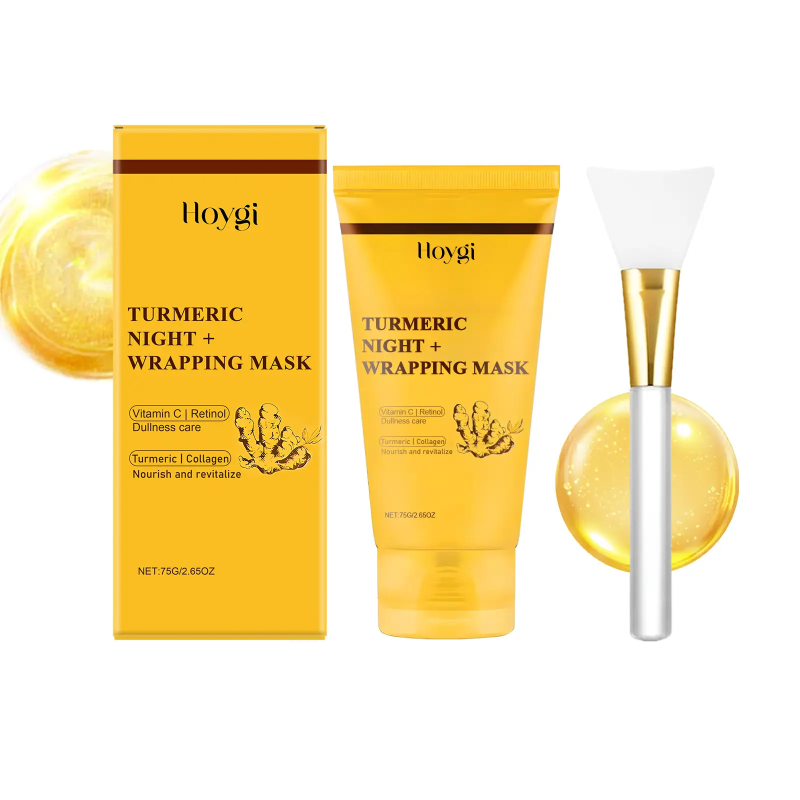 HoygiTurmeric Kojic Acid Overnight Mask, Deep Nourish Moisturizing & Firming Peel Off Sleeping Collagen Turmeric Face Mask.(1 Pack With Brush)