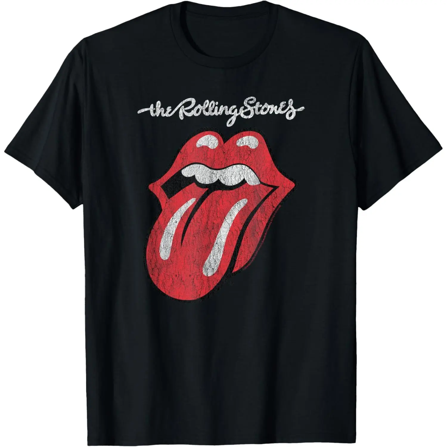 Rolling Stones Official Script Tongue Sports Top, Official Logo Casual Tee, Round Neck Script Print, Machine Washable Sports & Outdoor Clothing