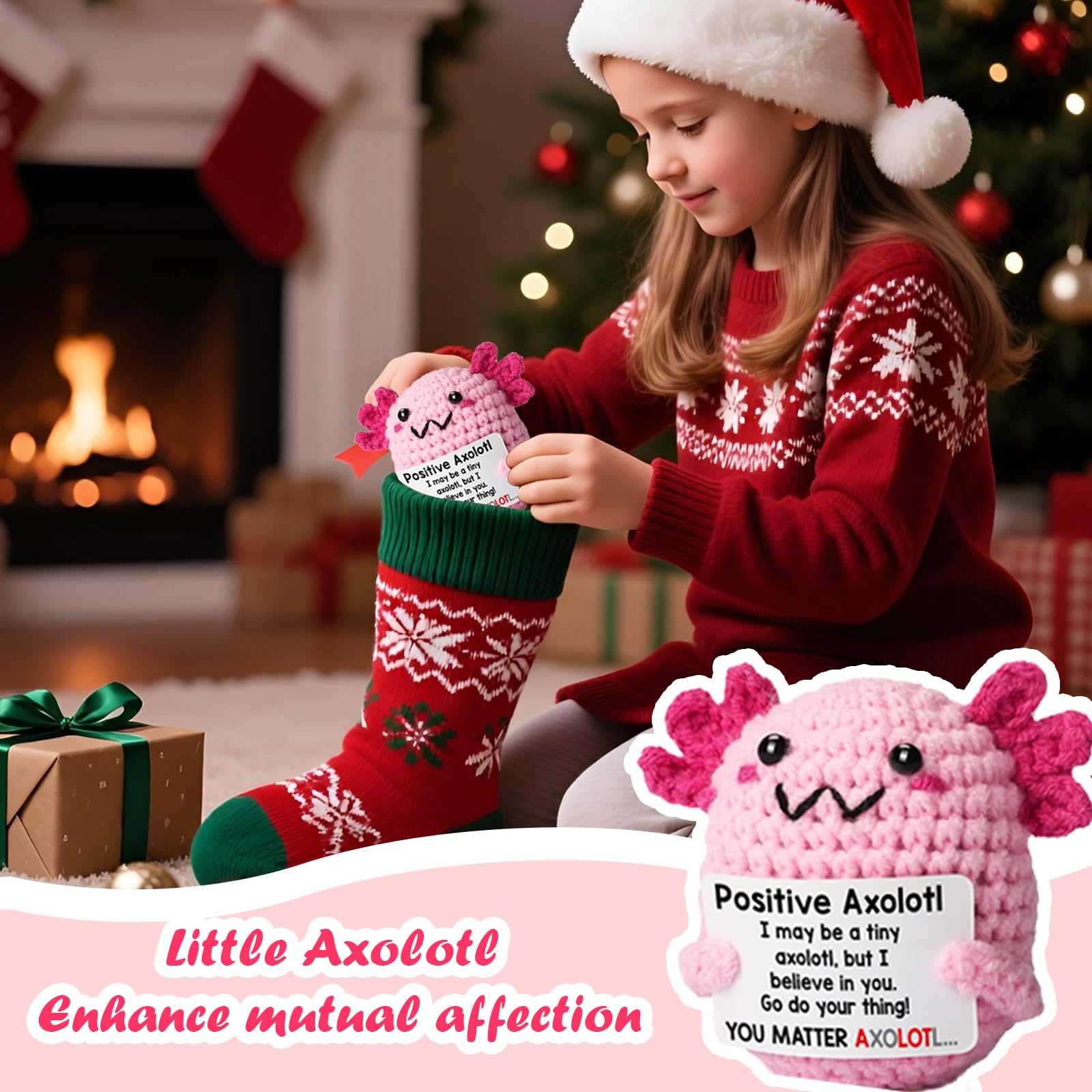 Handmade Crochet Axolotl Plush, Emotional Support Stuffed Animal, Cute Knit Salamander Toy with Soft Cotton Yarn, Anxiety Relief Companion, Portable Desk Decor, Birthday Gifts for Women & Men, Teacher Appreciation Present, Unique Home Ornament & Bag Charm