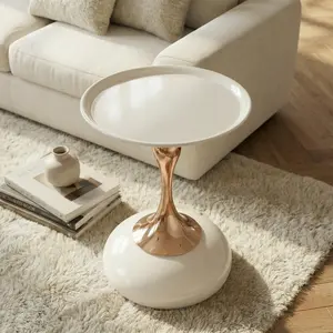 White Small Round End Table - Space-Saving Cocktail Table for Living Room