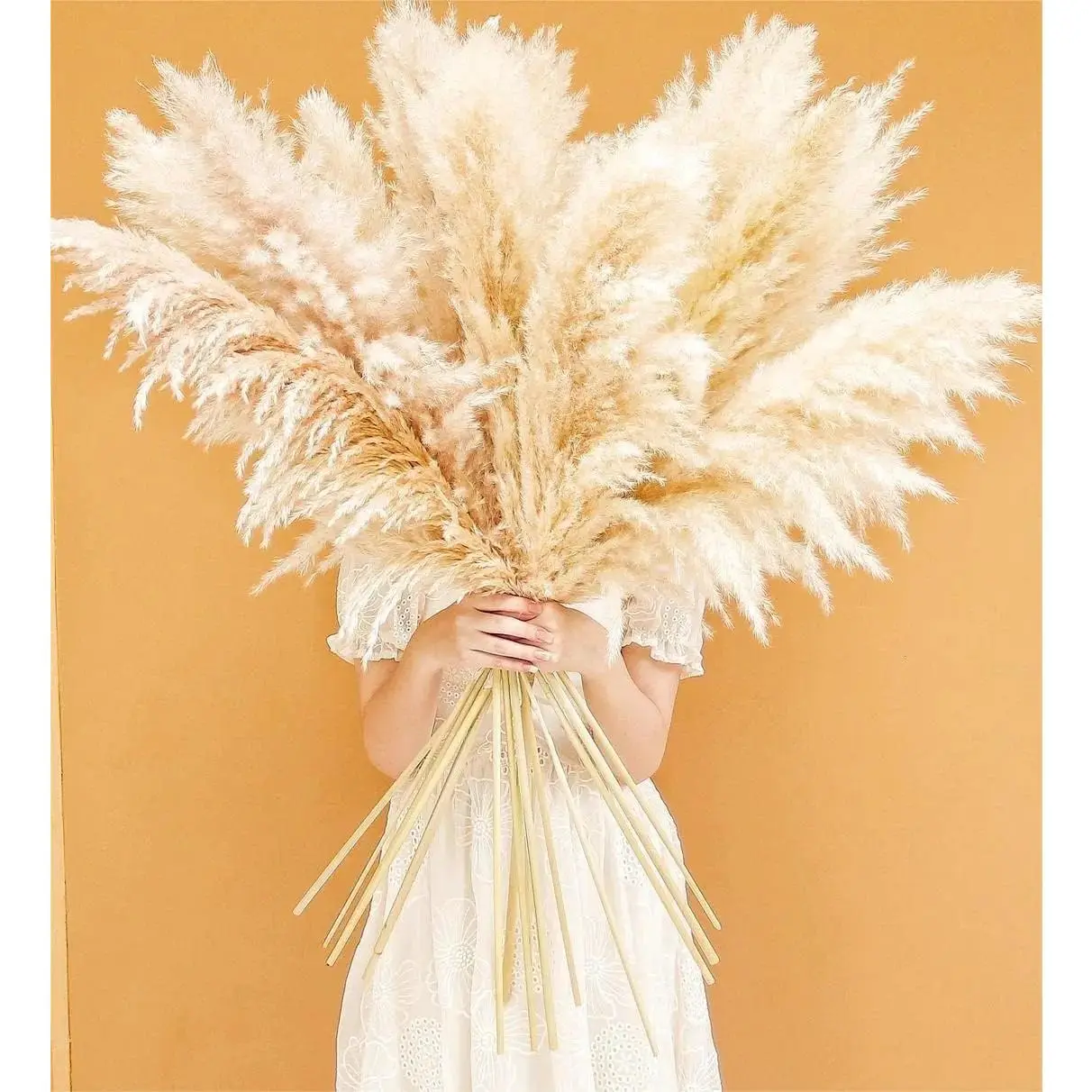 40-Inch Tall Natural Dried Fluffy Pampas Grass, 20 Stems Farmhouse Artificial Flowers for Floor Vase, Boho Entryway & Living Room Decor,home