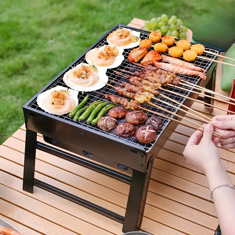 [Outdoor Camping] 1pc Portable Foldable Barbecue Rack, Smokeless Folding Barbecue Rack, Large Charcoal Stove - Outdoor Camping And Picnic Barbecue Supplies