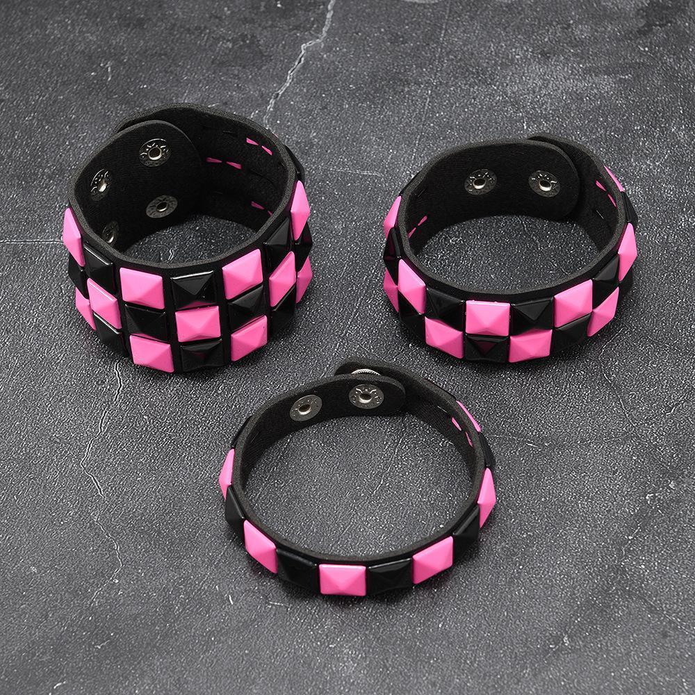 3Pcs/Set Fashion Contrasting Rivets Leather Wrist Friendship Big Wide Bracelet For Male Female Buckle Vintage Punk Jewelry
