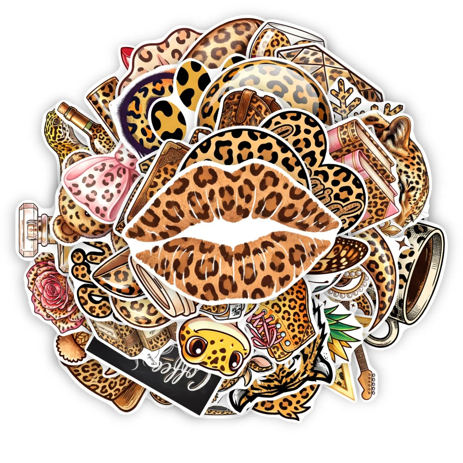 50 Sheets Leopard Print PP Stickers, Western Cowboy Style Waterproof Decals, Notebook Water Cup Hand Account Decor, Gift for Girls
