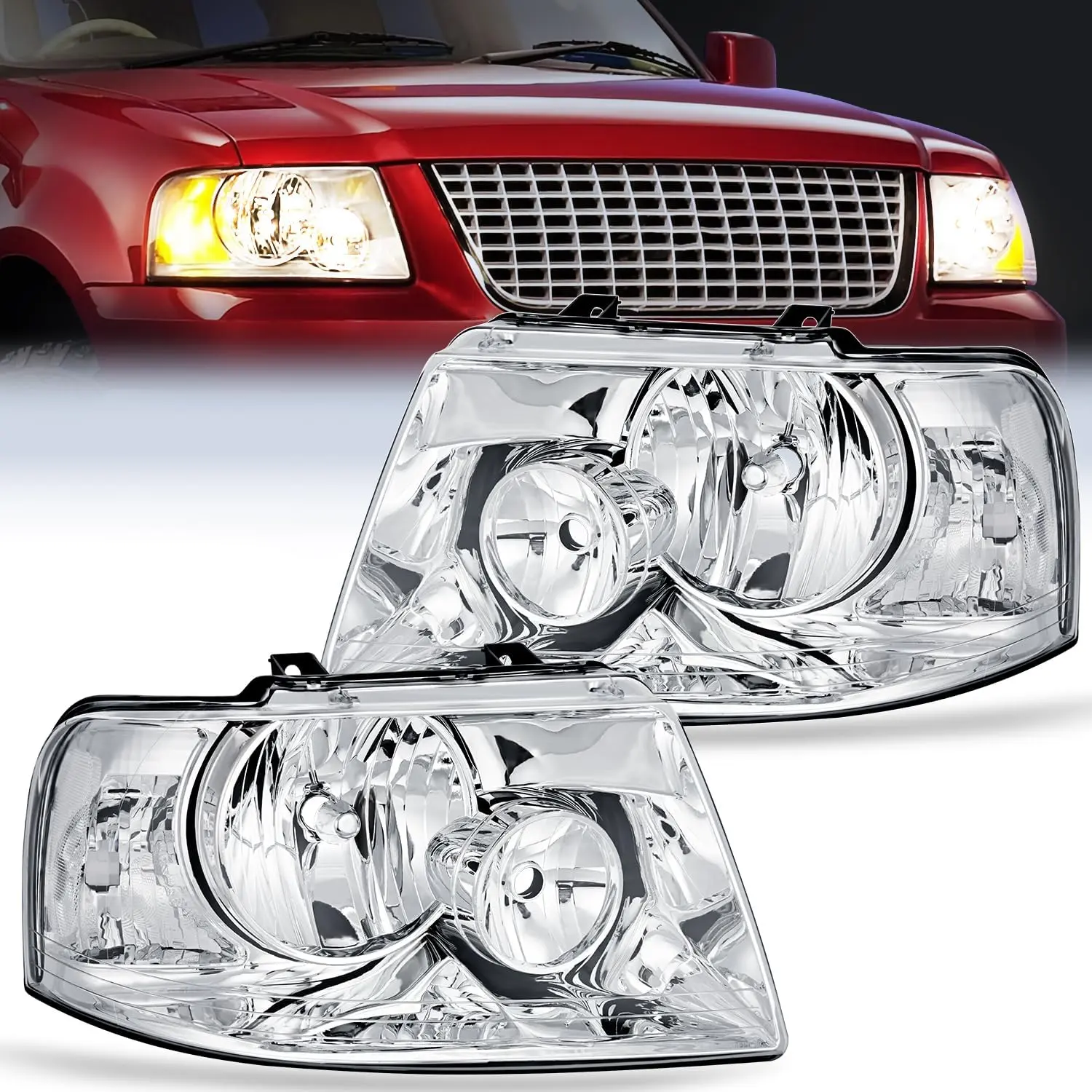 Nilight Headlight Assembly Compatible with 2003 2004 2005 2006 Ford Expedition Headlamps Replacement Chrome Housing Clear Reflector Lens Driver and Passenger Side, Car Headlights, Aftermarket Headlights Lighting Assemblies & Components, Anti-Fog