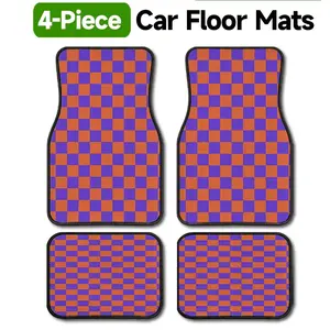 4Pcs Orange Purple Checkerboard Car Floor Mats, Bold Retro Automotive Liners, Non-Slip & Durable, Fits Trucks, Sedans, SUVs, Vibrant Checker Car Decor, Ideal Gift for Bold & Retro Lovers & Christmas