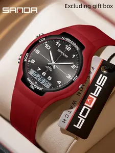 Sanda Sports Waterproof Night Light Multifunctional Electronic Watch, Dual Display Silicone Strap, Student Electronic Watch, Waterproof Digital Watch