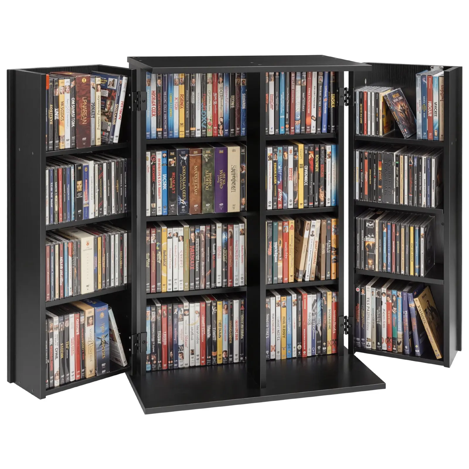 Media Storage Cabinet, 4-Tier DVD Shelf Organizer, 24.02x 14.49x 33.31 in Multimedia Storage Organizer for CDs, DVDs, Books, Games, CD Shelf for Living Room, Home Office, Recording Room, Black