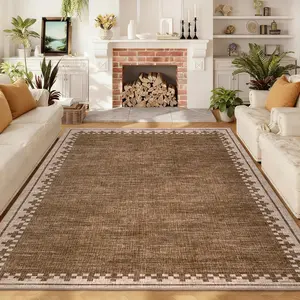 Washable Solid Living Room Rugs Non Slip, Indoor Modern Bordered Soft Area Rug for Bedroom Low Pile Ultra Thin Home Decor Carpet Mat for Dining Room Farmhouse Office