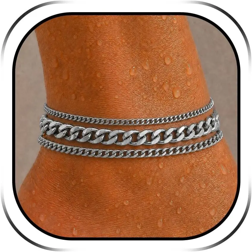 Chunky Ankle Bracelets for Women  Layered Cuban Link Chain Anklet Set Adjustable Fashion Chic Accessories Summer Beach  Gifts
