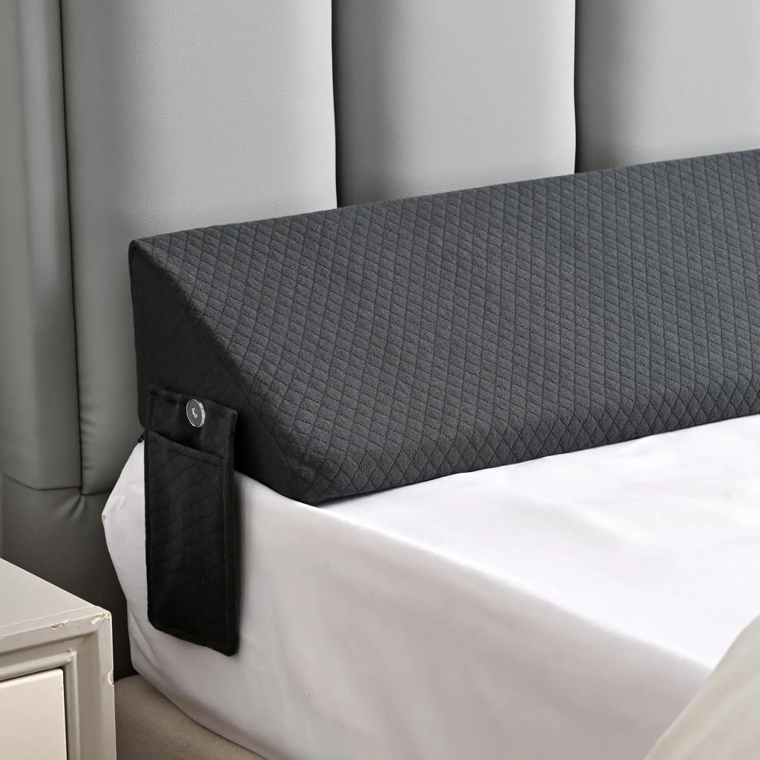 King Bed Wedge Pillow for Headboard Mattress, Long Wedge Bed Bolster King Gap Filler Pillow, Grey Pillows for Dorm Sleeping Back Support Home Decor RV Hotel Accessories