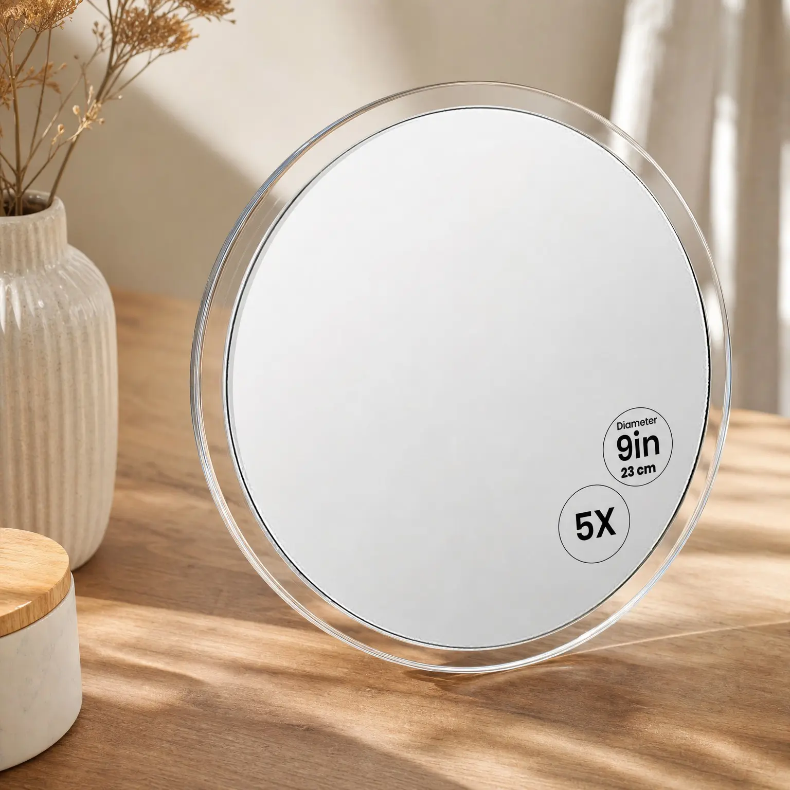 9" Magnifying Makeup Mirror with 3 Strong Suction Cups, Portable Travel 5XGift