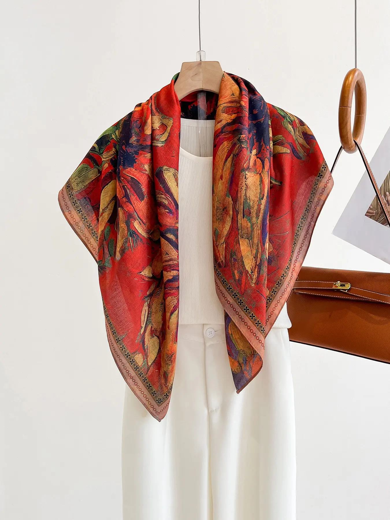 Women's Sunflower Art Scarf, Elegant Silk Scarf, Multi-Functional Shawl, Outdoor Versatile, Daily Commute, UV Protection Beach Headscarf