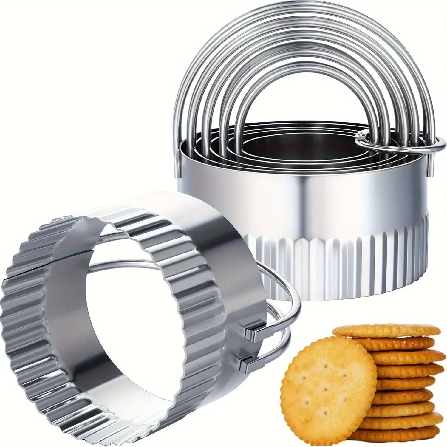 5pcs Stainless Steel Round Cutters Set with Ergonomic Handles, Durable Baking Tools for Pastries and Dough, Ideal for Holiday Decorations