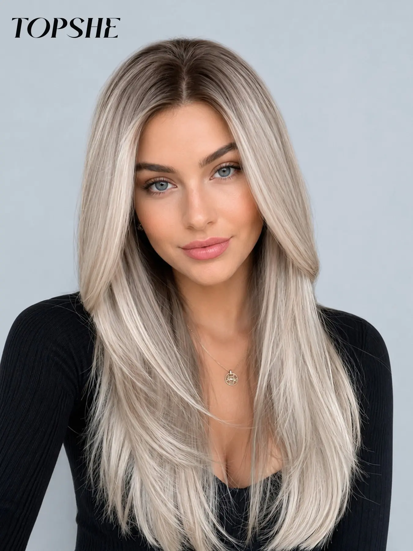 Topshe Mono Long Straight Wig, 20 Inches, Natural Scalp, Breathable Mesh, No Glue, Glueless Hair Wigs, Comfortable, Daily Use, Women's Dating Commute