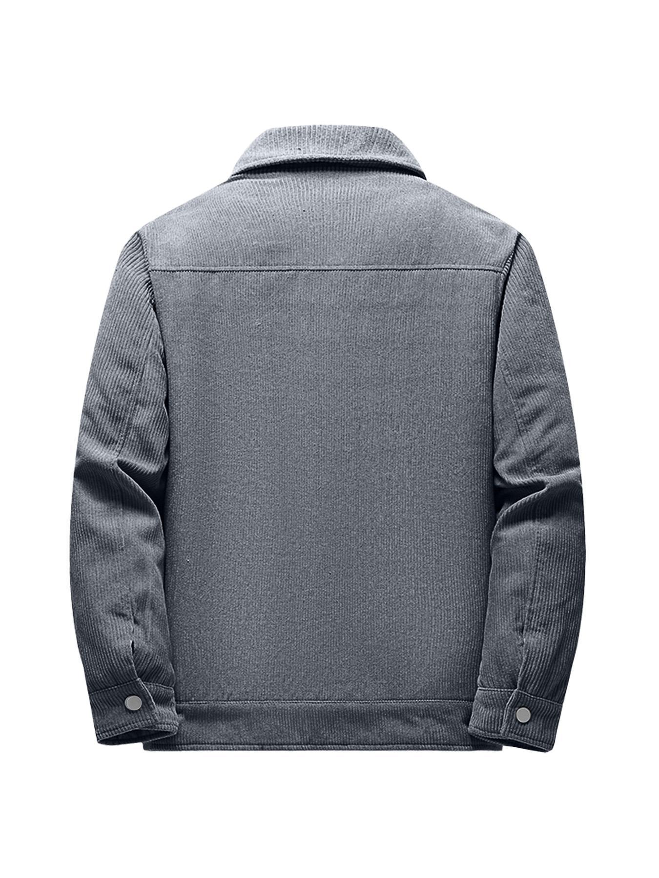 Men's Solid Button Front Pocket Thermal Lined Jacket, Loose Casual Long Sleeve Collared Outerwear for Fall & Winter, Men's Clothes for Daily Wear, Casual Fashion Coat, Casual Comfy Jacket