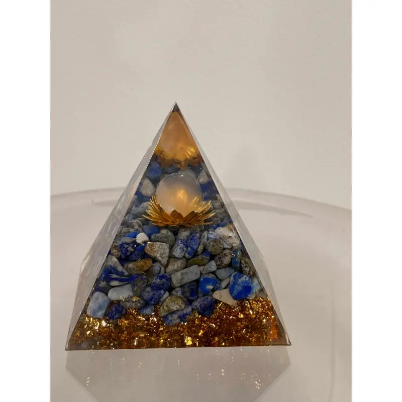Lapis Lazuli Crystal Ball Pyramid - Blue Crystal Energy Tower, Positive Energy Chakra Spiritual Meditation Home Decor Statue & Figurine