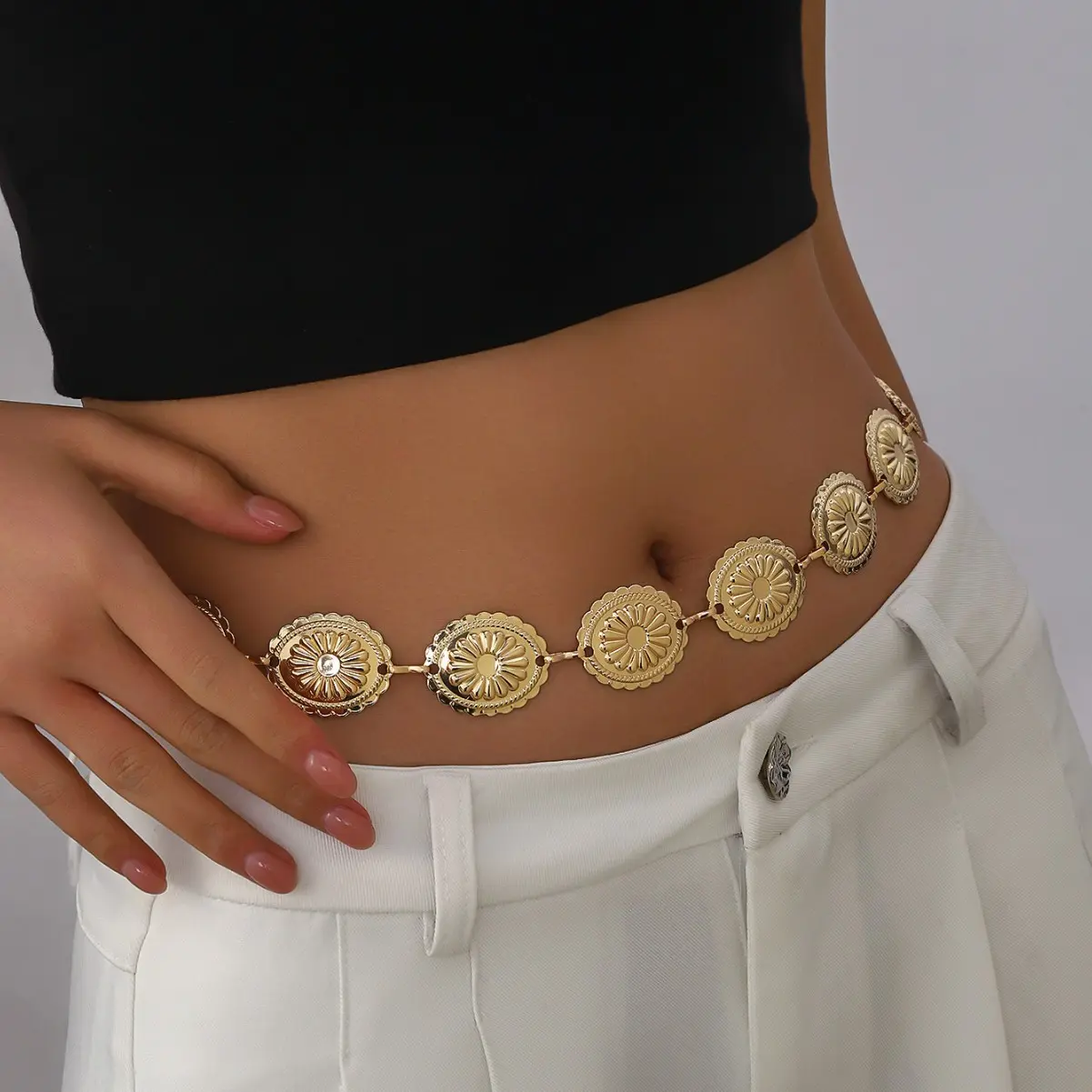 Vintage high-end metal chain belt for women, body chain decoration, navel chain, waist chain accessory
