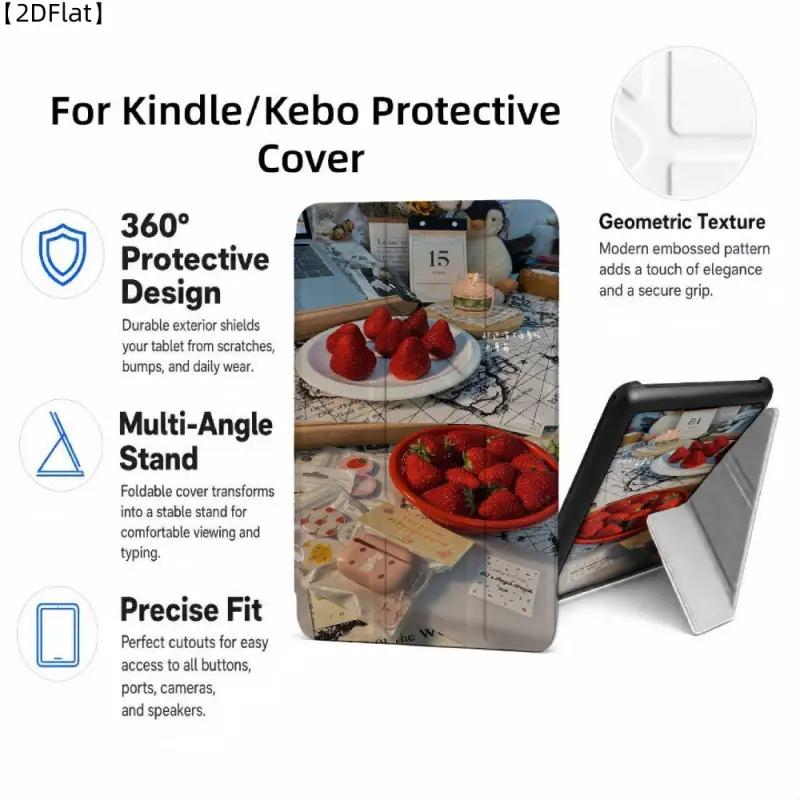 For Kindle/Kobo/Tolino Case, with stand Strawberry Table Scene Pattern for New Kindle 11Th 2019, for Kindle 11th Generation Case for Kindle 11Th (2022/2024), 6-Inch, 7-Inch Kindle Paperwhite 12Th Generation 2024 Vision Color (2024) /Vision 6 (2021）/Shine