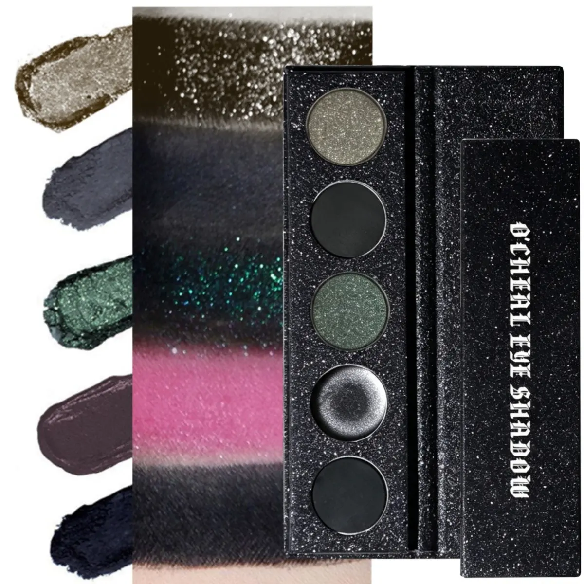 Multichrome Chameleon Eyeshadow Palette, Gothic Style 5 Pan Dark Shiny Color Shifting Cream Shadow, Waterproof Smudge Proof Pigmented Goth Smoky Eye Makeup,Cosplay makeup, Portable Travel Size Long Lasting Grunge Indie Eye Shadow for Daily Party