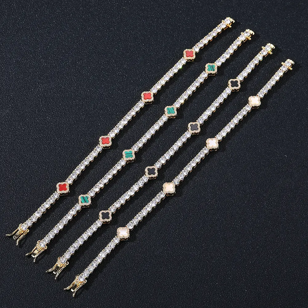 Women's 4-Leaf Clover Crystal Tennis Bracelet - Copper Chain Bracelet with Enamel Charms, Lightweight Wear, Stackable Sizes Costume Jewelry, Weekly Target Coupon Eligible Gift for Everyday Use