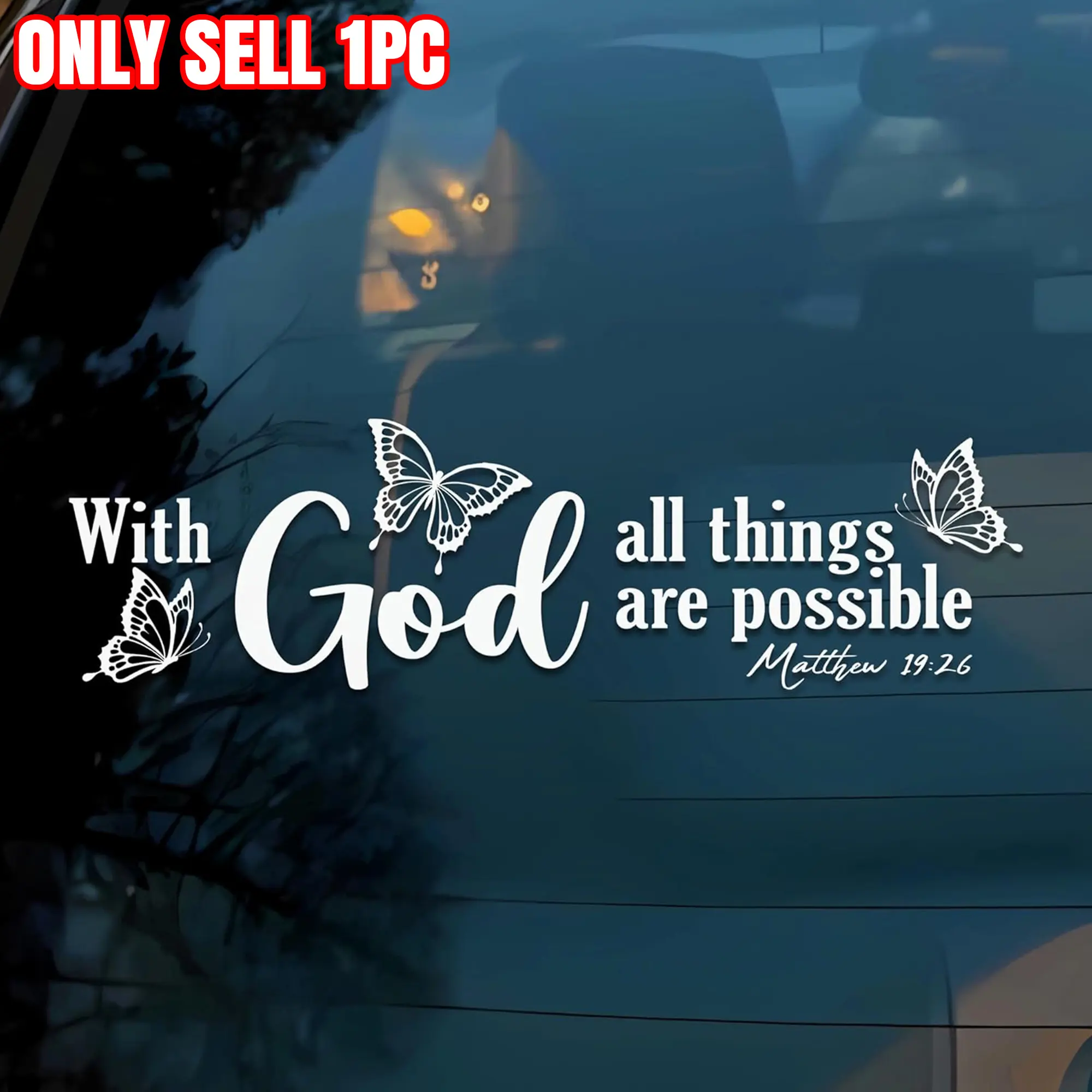1Pc Butterfly Christian Car Decal, Religious Bible Verse Sticker with Words All Things Are Possible & God Is With You, Waterproof Inspirational Auto Sticker for Car Windows & Trucks, Perfect Gift for Mom