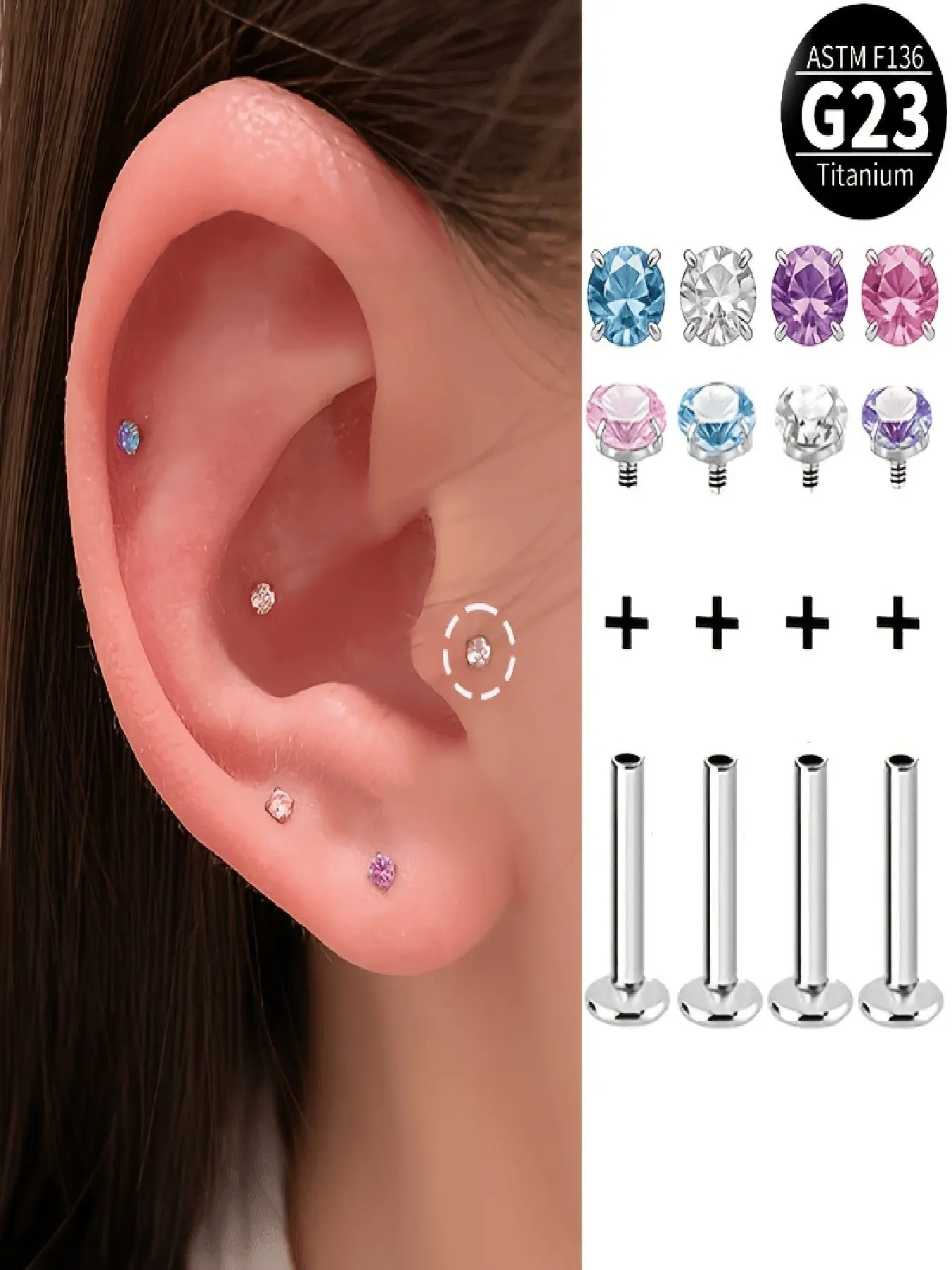 2 Pcs Women's Medical Titanium Ear Piercing Studs, Mini Helix Earrings, Hypoallergenic, Dopamine Ear Jewelry, Perfect for New Piercings