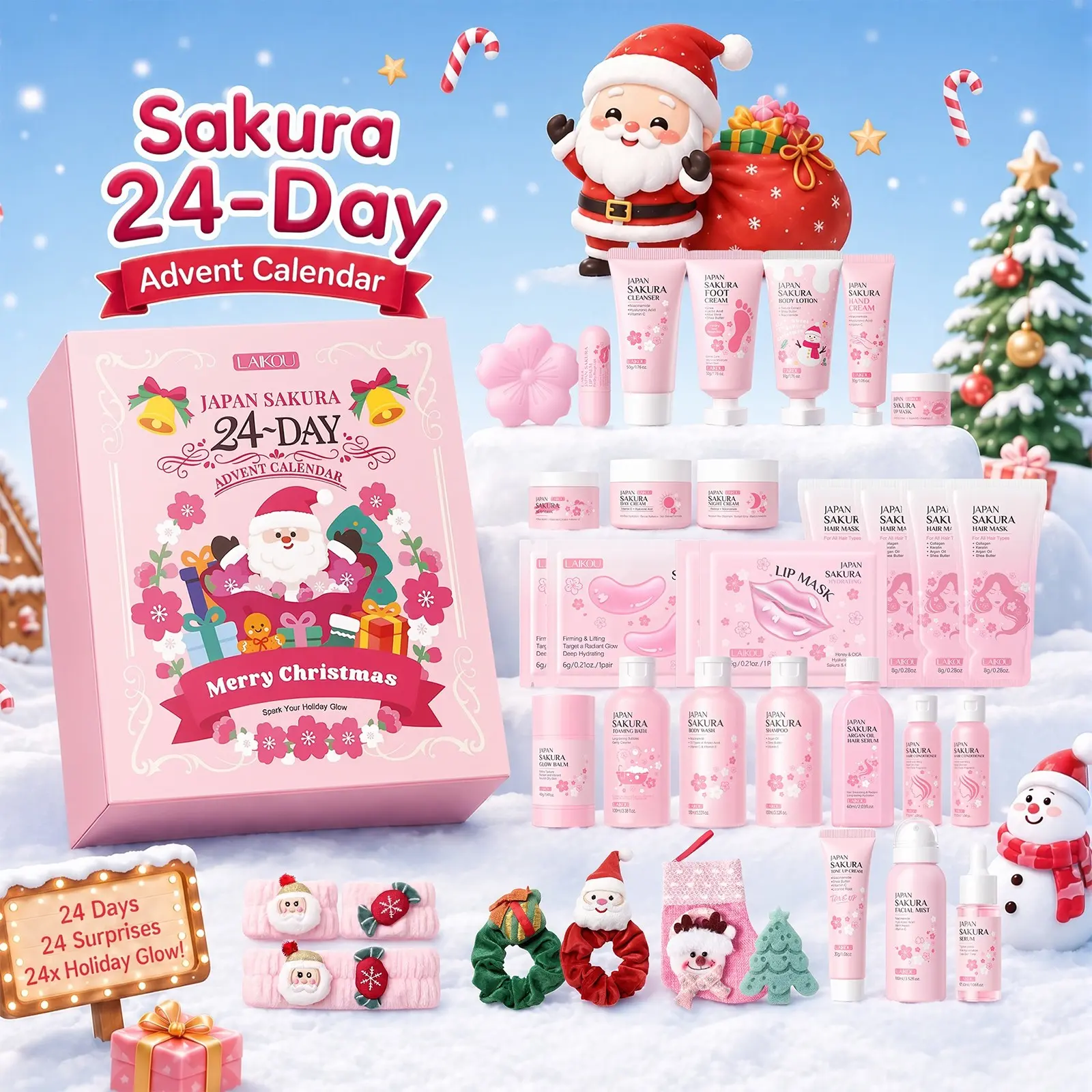 Sakura Beauty Advent Calendar for Teen 8-12 | Aesthetic Christmas Countdown Box with Niacinamide & Vitamin C Skincare Essentials, Perfect Pre-Season Self-Care Surprise for Teen Girls & Women, Christmas Gift, Holiday Gift Set