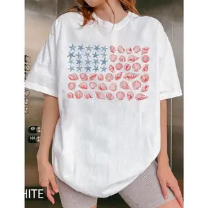 USA Coastal Shell Shirt, Patriotic Beach Lover Tee, Seashell Flag Shirt, America 250 Anniversary 4th of July T-Shirt, USA 1776 Tee