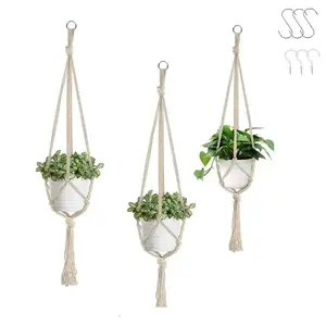 Macrame Plant Hanger, 3 Counts/set Boho Type Hanging Plant Pot Holder with Hook, Durable, Sun-protected, Creative Plant Hanging Basket for Home Garden Decor
