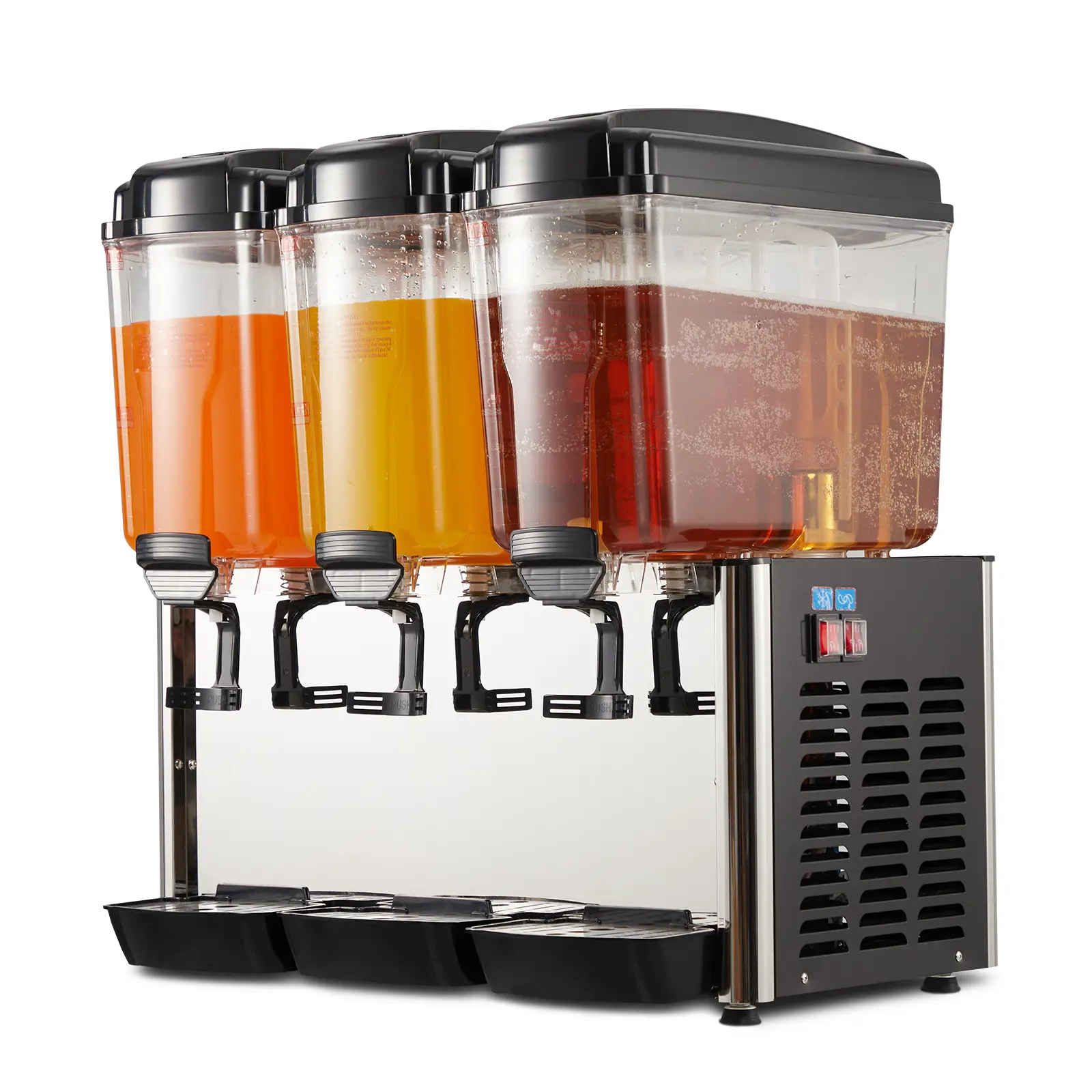 54L Commercial Beverage Dispenser, 4.8 Gal x 3 Tank Juice Dispenser with Thermostat Controller, 350W Stainless Steel Ice Tea Drink Machine for Restaurant, Hotel, Party