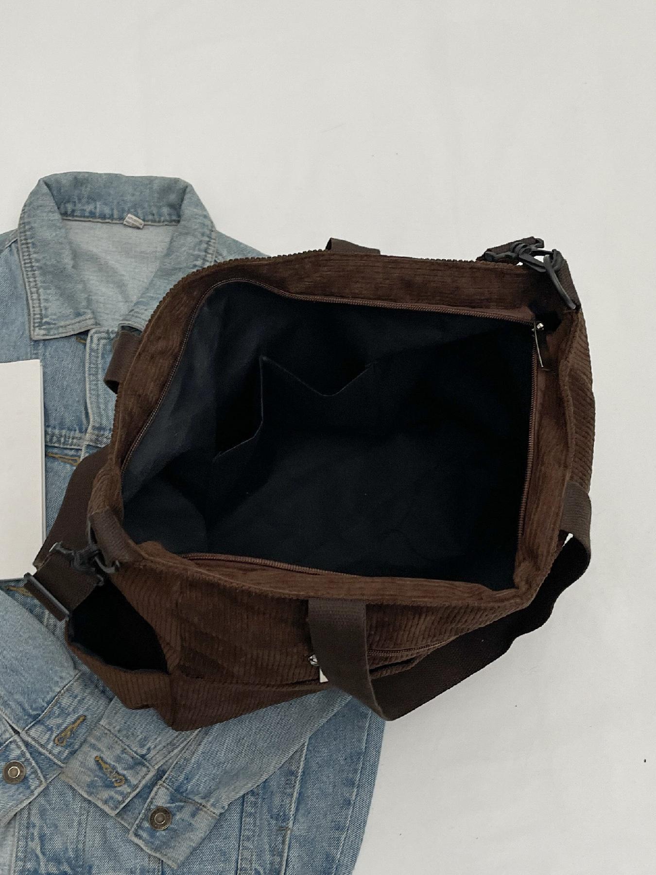Trendy Corduroy Tote Bag, Women's Solid Color Large-Capacity Durable Shoulder Bag for Daily Use, Casual Matching School Bag for Outdoor Activities