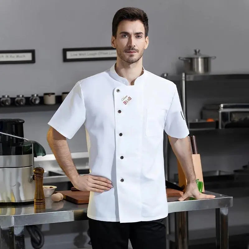 Chef Uniform for Men Women Food Service Kitchen Cooking Costume Restaurant Cook Jackets Breathable Black and White Chef Outfit