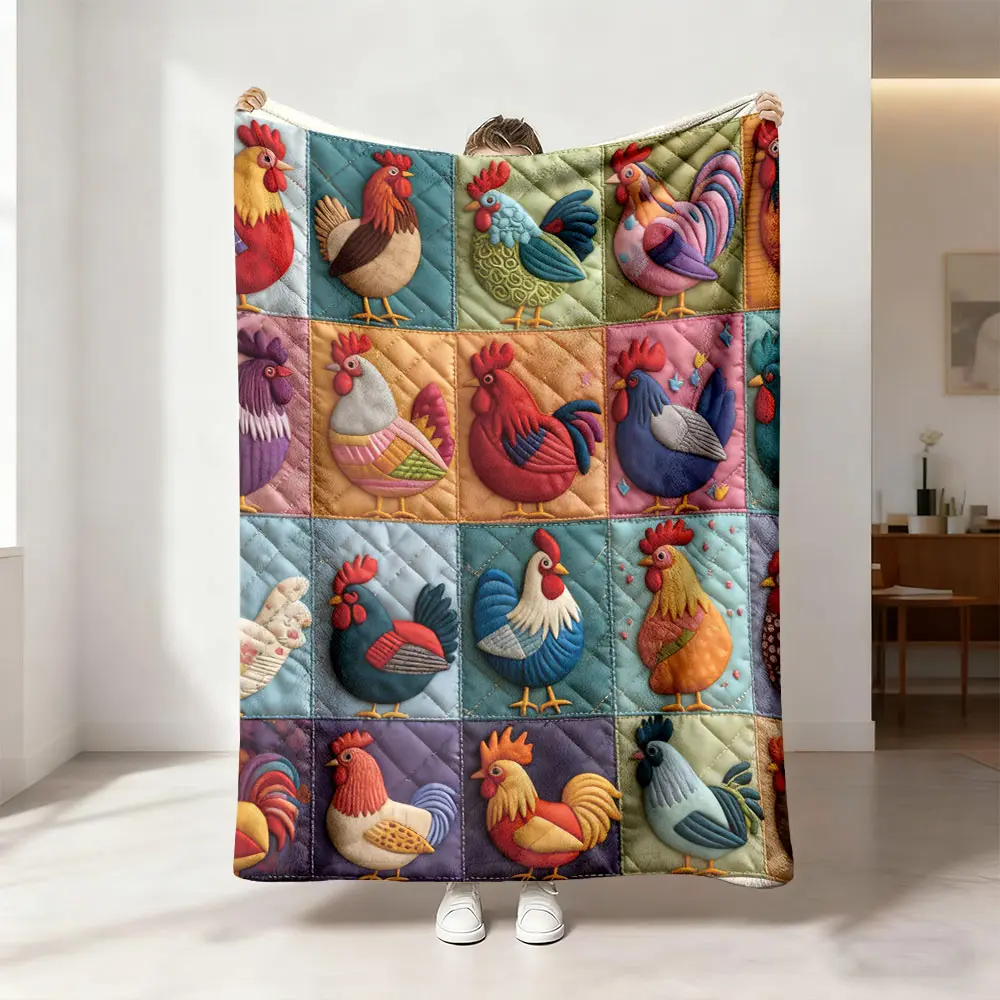 This colorful cartoon rooster-patterned digital-printed flannel blanket is soft, warm, and versatile, suitable for use as a sofa bed cover, an office nap blanket, an outdoor camping blanket, or a gift for all seasons.