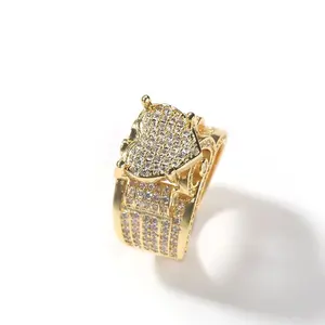 [ICE HUE] 18K Gold Vacuum Plated Copper Love Heart-Shaped Ring with 5A+ Sri Lanka Zircon, Goldtone Ring, Hip-Hop Inspired Luxury Costume Jewelry for Women, Daily Wear Gift Idea, Classic Simple Style