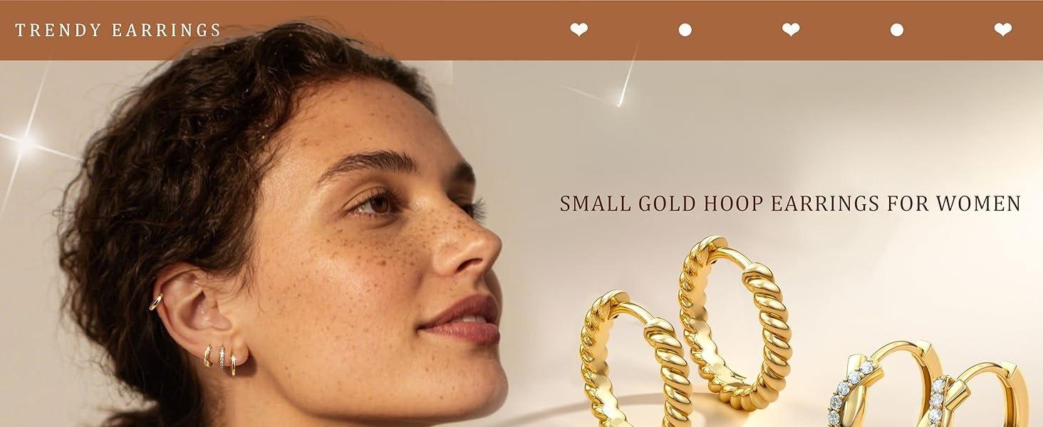 CASAIECA Hoop Earrings for Women Trendy 14K Gold Plated Huggie Earrings Hypoallergenic Cartilage Earring Stacks Cute Dainty Huggie Hoops Earring Sets for Multiple Piercing